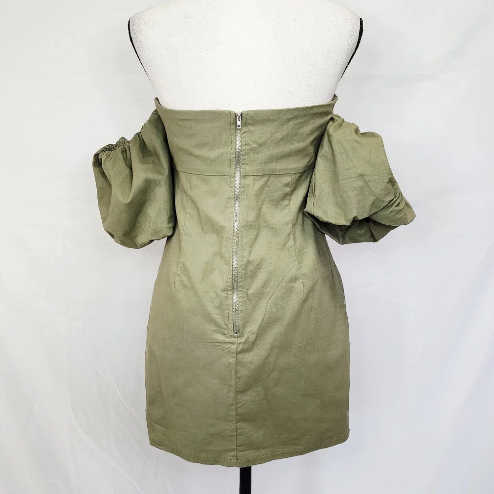 MARBLE Olive Puff Sleeve Mini Dress - Picture 4 of 7